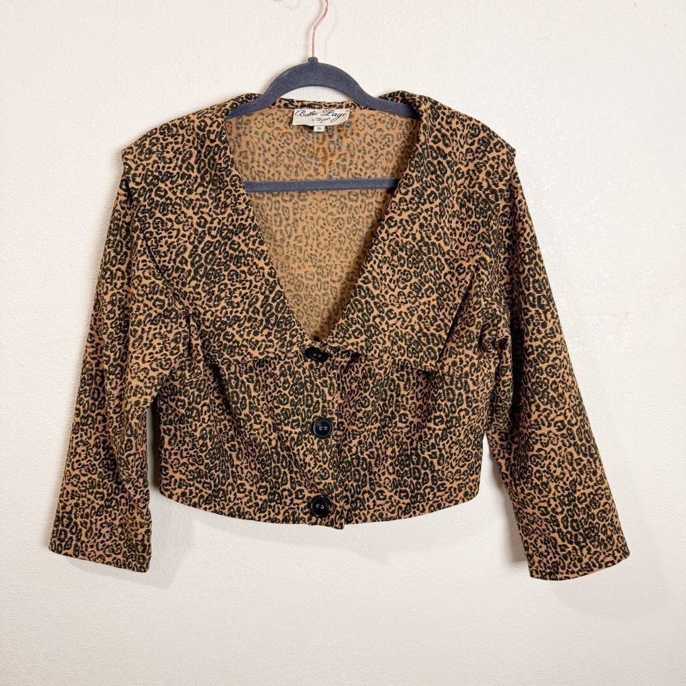 Vintage y2k Betty Paige Rockabilly Cheetah Leopard Coat Retro Pin Up XL